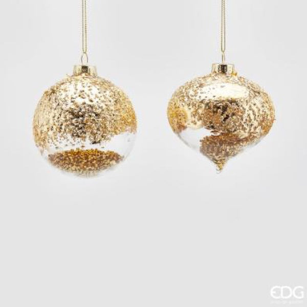 Pallina Trottola Vetro Gold con Perline Piccola